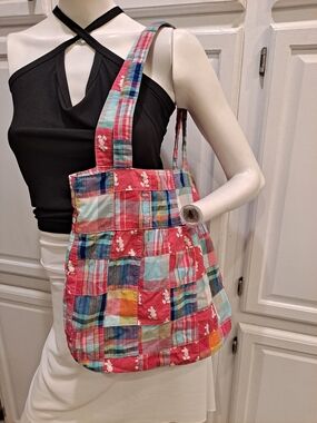 Disney Parks Patchwork Plaid Tote Bag in Multicolors Cotton Mickey Mouse